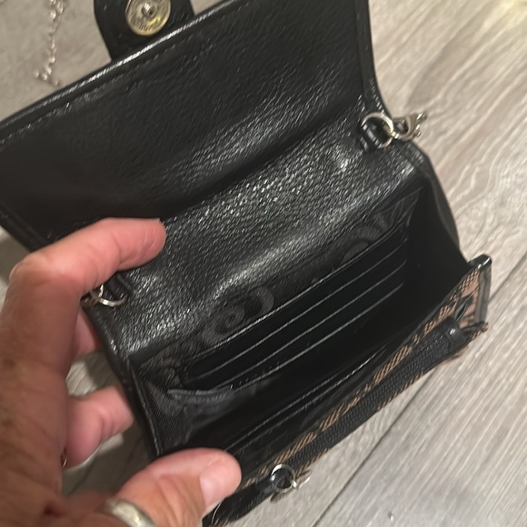 BRIGHTON Crossbody Organizer Clutch Wallet - Black Leather & Heart Fabric - Picture 7 of 14